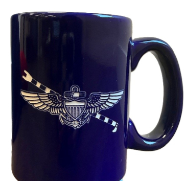 Grande Sand Carved Coffee Mug with Pilot Wings & Hook Cobalt